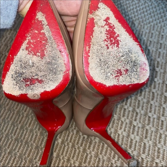 CHRISTIAN LOUBOUTIN || authentic tan patent leather Pigalle heels size 37 USA 7 - Picture 11 of 11